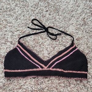 Black and Pink Crochet Swim Top